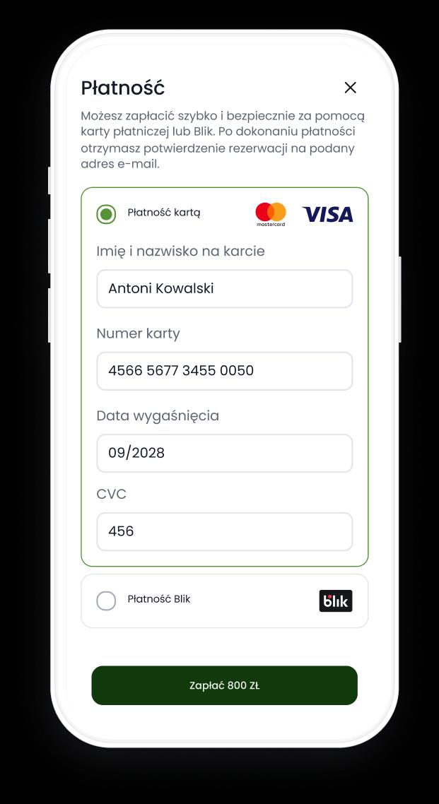 Widok płatności online formularza zapisu